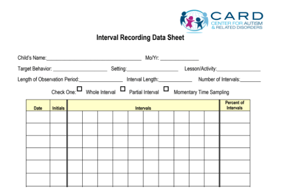 Interval Recording Data Sheet