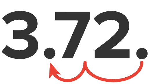 The number 3.72 with a decimal point, followed by a curved arrow pointing from right to left, indicating the movement of the decimal point from the right of 2 to the left of 7.