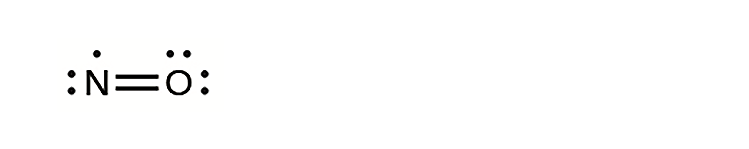The best Lewis structure for NO, the nitrogen atom is connected to the oxygen with a double bond. The oxygen atom has two unshared lone pairs. The nitrogen atom has one single electron.