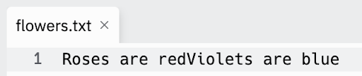 Output screen showing the content of flowers.txt file.