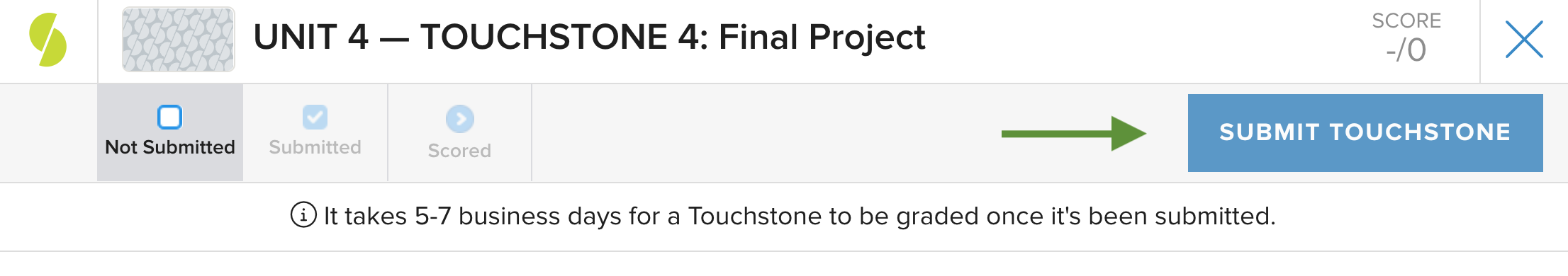 Location of the Touchstone submit button on the Sophia platform.