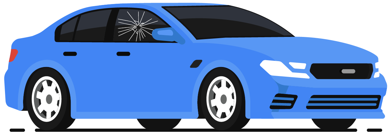 Illustration of a car with a broken passenger window.