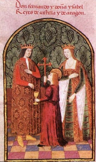Ferdinand and Isabella with Catholic imagery