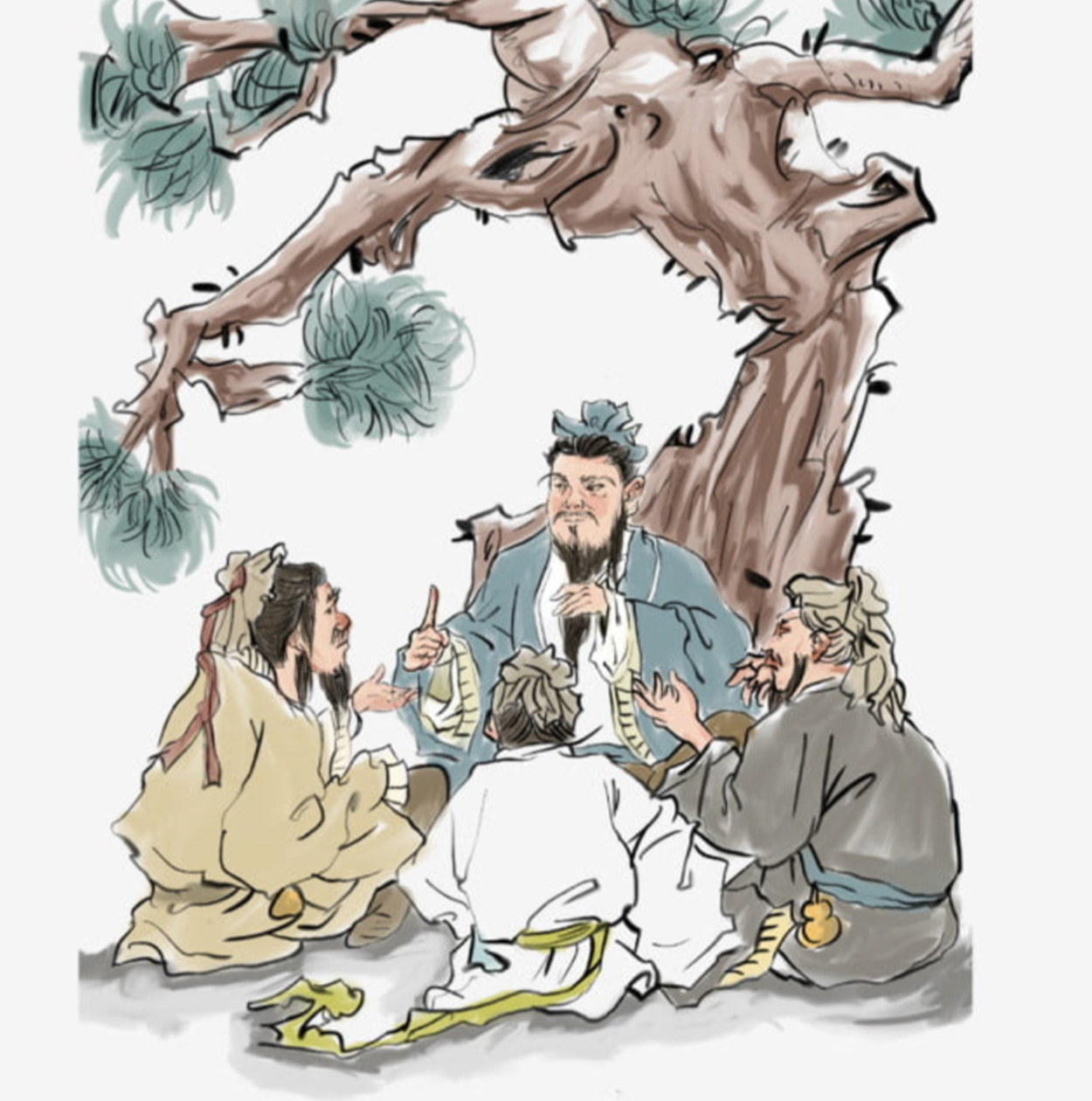 Confucius in conversation with three other men.