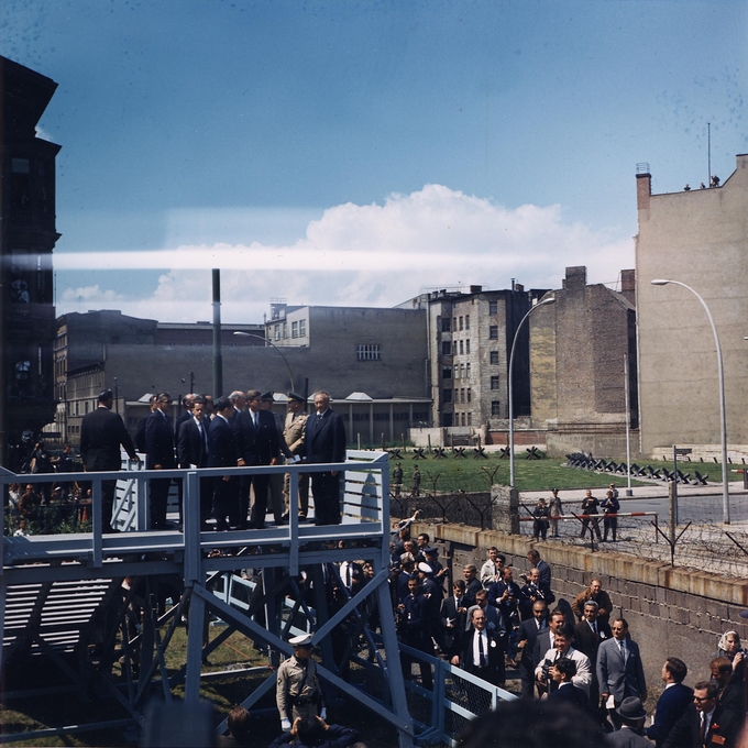 A photograph of John F. Kennedy delivering his famous speech in Berlin.