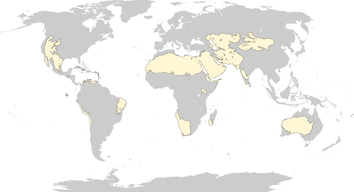 deserts are widely distributed on the globe, but the largest are located in North America, Africa, Asia, and Australia