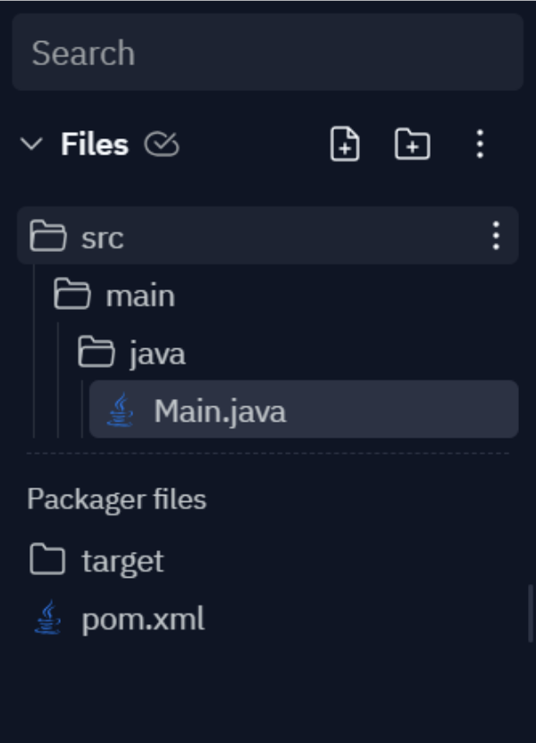 Screenshot of the left sidebar of the Replit IDE with the files menu bar visible.