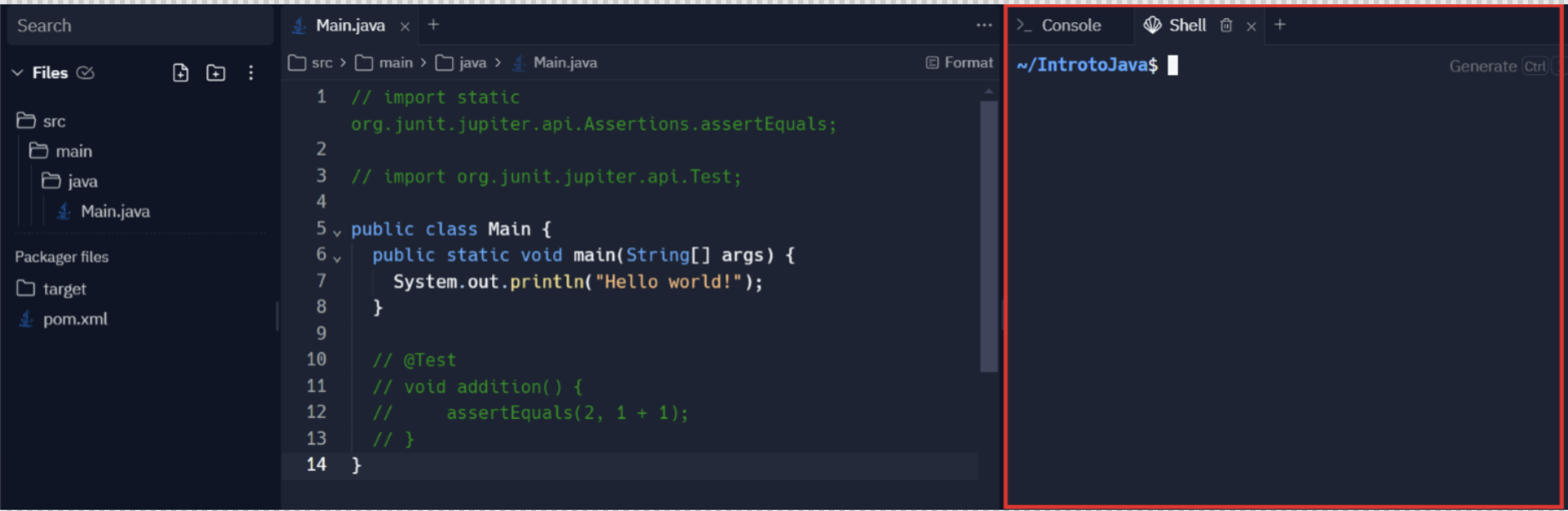 Screenshot of the Replit IDE Output Sandbox pane.