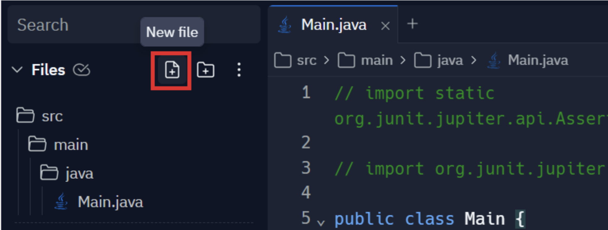 Screenshot of the Replit New file Button