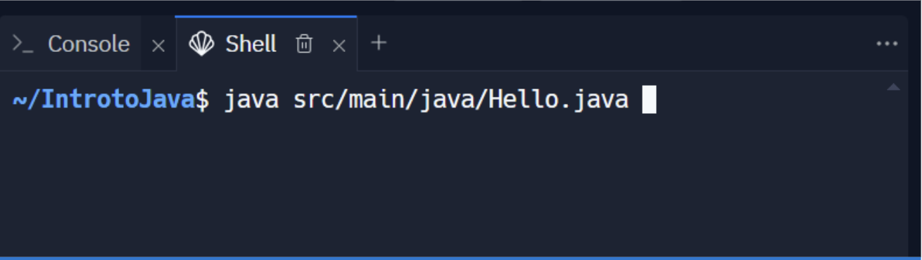 Screenshot of the Replit IDE code editor screen with the command visible in the Shell tab.