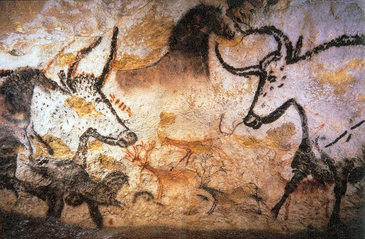 two outlines of bulls facing each other
