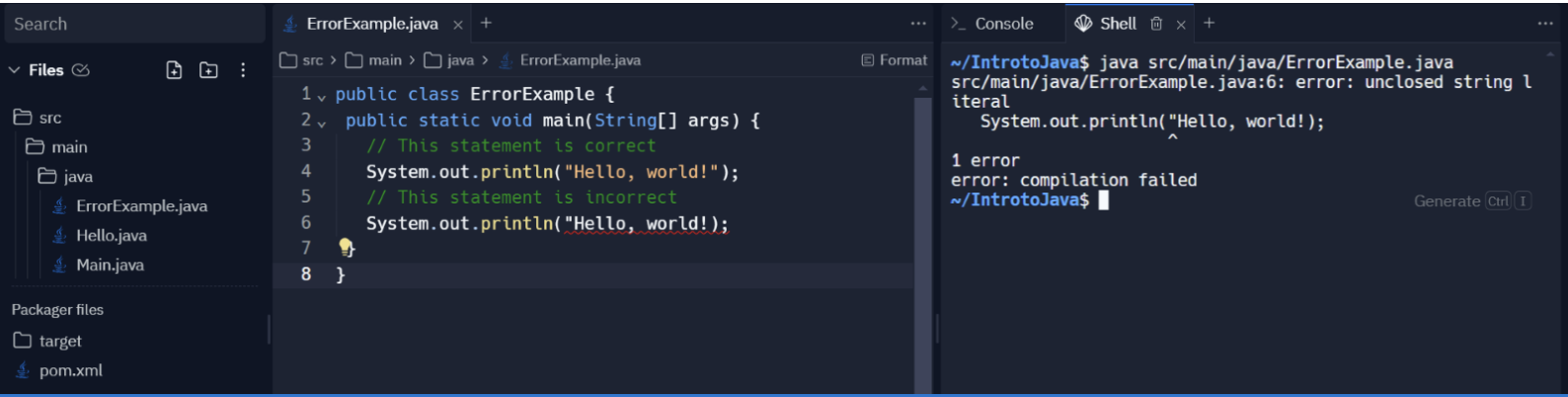 Screenshot of Replit Error Example.