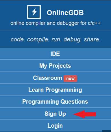 Screenshot of Sign Up Button Location