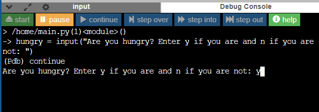  The IDE debug console with the letter 