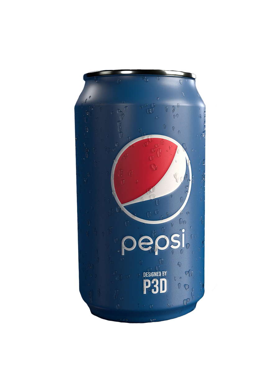 A blue Pepsi can. The can features the modern Pepsi logo, with a red, white, and blue globe-like symbol at the top, followed by the word 'pepsi' in lowercase letters beneath it.