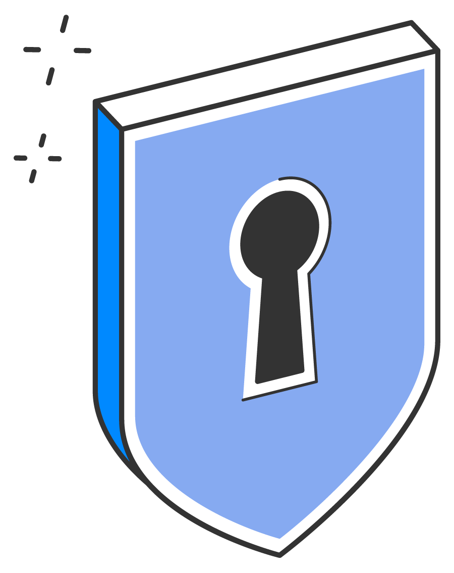 This image depicts a stylized shield with a keyhole at its center, with a simple, clean design. The shield represents security, protection, or privacy, while the keyhole signifies accessing, unlocking, or safeguarding valuable information. The minimalistic design conveys themes of trust and reliability.