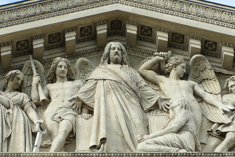 Pediment showing the Last Judgment at La Madeleine