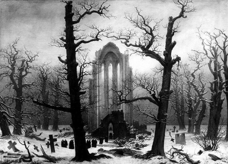 Cloister Graveyard in the Snow (also known as Monastery Ruins in the Snow) by Caspar David Friedrich1819Oil on canvas