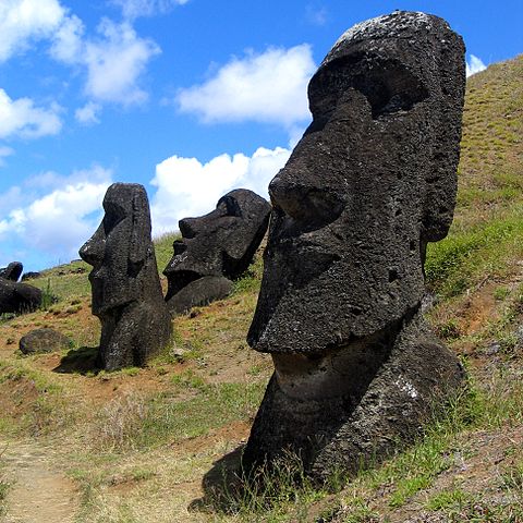 Stone head sculptures