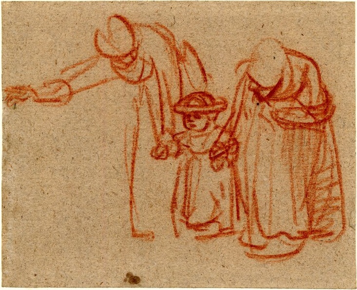 Two Women Teaching a Child to Walk by Rembrandt