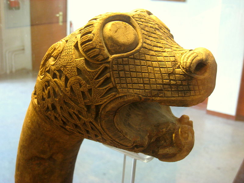 Carved animal head from burial ship
