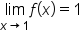 limit as x rightwards arrow 1 of f open parentheses x close parentheses equals 1