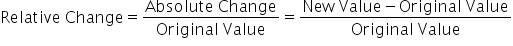 Relative space Change equals fraction numerator Absolute space Change over denominator Original space Value end fraction equals fraction numerator New space Value minus Original space Value over denominator Original space Value end fraction
