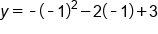 y equals short dash open parentheses short dash 1 close parentheses squared minus 2 open parentheses short dash 1 close parentheses plus 3